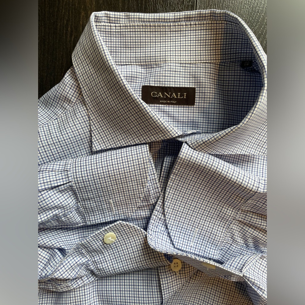 Canali - All cotton checkered dress shirt - Size 46 (18” neck)